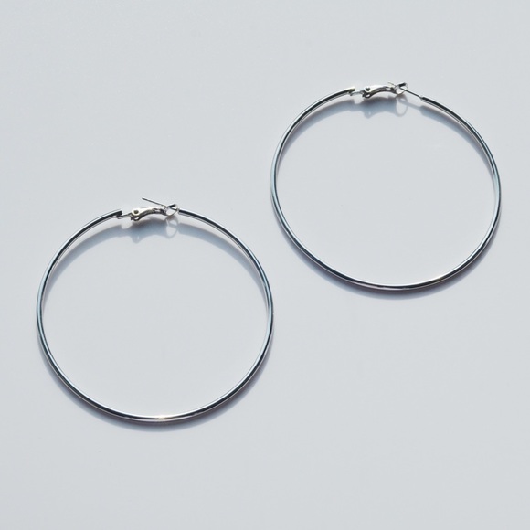 Classic Oversized Silver Hoop Earrings (2 sizes) - Picture 5 of 8